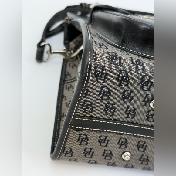 VTG Dooney & Bourke Canvas Double Pocket Satchel Gray DB Monogram Crossbody - Picture 9 of 16